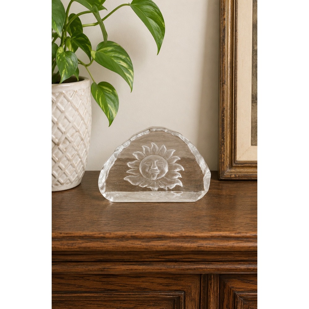 Vintage Clear Glass Sunburst‎ Paperweight Celestial Iceberg Art Sculpture Decor